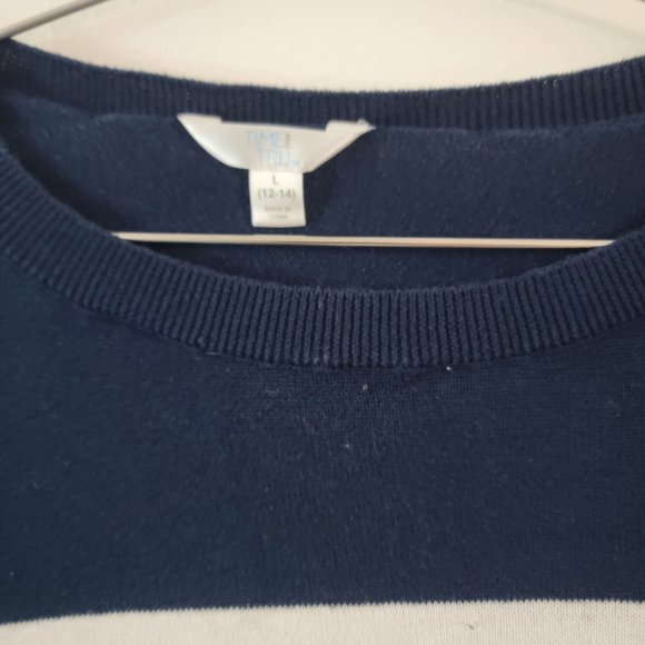 Large Striped Time & True Pink White Blue Shirt Sweater - Picture 3 of 5